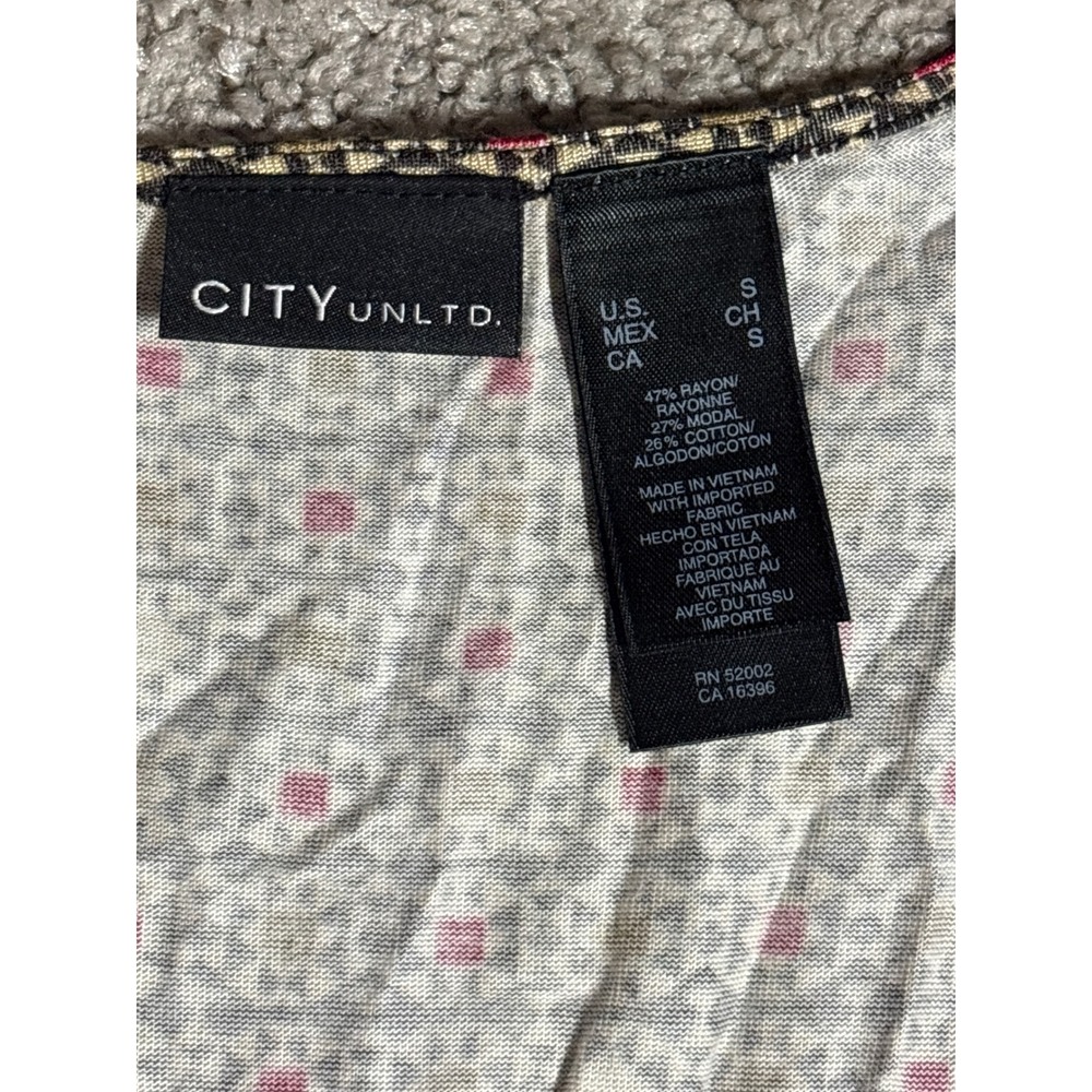 City Unltd Womens Geometric Print Faux Wrap Tiered Midi Dress Red Gold Small - Picture 2 of 7